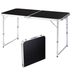 4ft Black Outdoor Folding Table Aluminum Alloy Rectangular 50kg Two Fold Tabletop