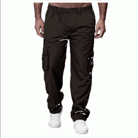 Men's Casual Multi-pocket Loose Straight Cargo Pants (Option: Coffee-2XL)