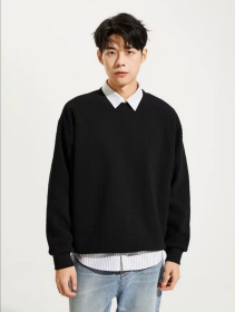 Export Quality English European And American Sizes Jacquard Round Neck Hoodie For Men And Women (Option: Black S)