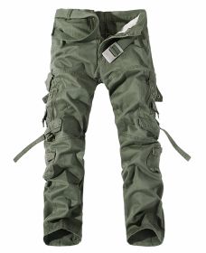 Men's Multi-pocket Cargo Pants Washed Hot Sale Cargo Pants (Option: Grass green-33-Without belt)