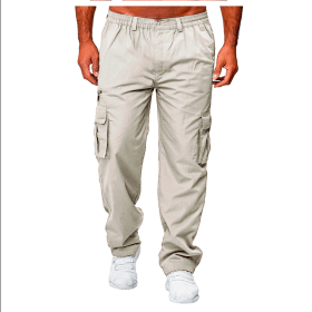 Men's Casual Multi-pocket Loose Straight Cargo Pants (Option: Rice grey-S)
