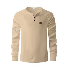Waffle Buckle Quick-drying Raglan Henry Long Sleeve (Option: Khaki-M)